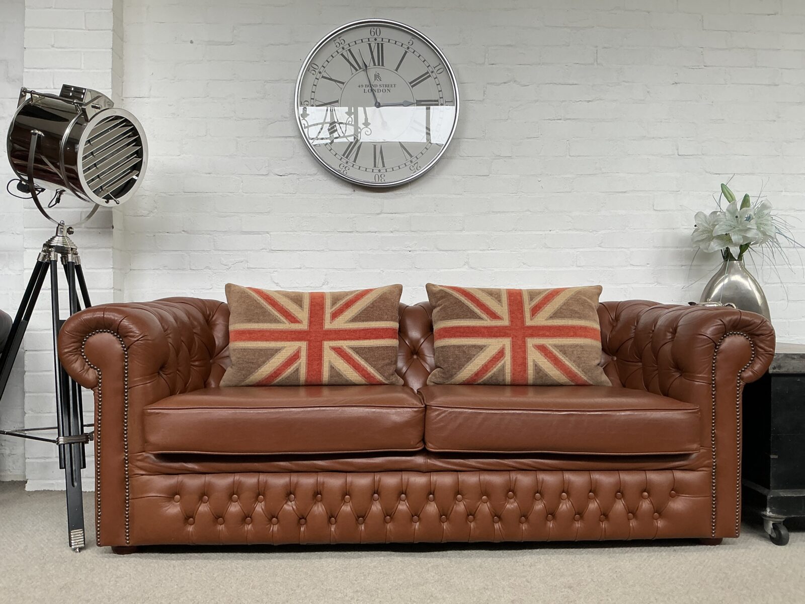 Saddle Tan Chesterfield Sofa.